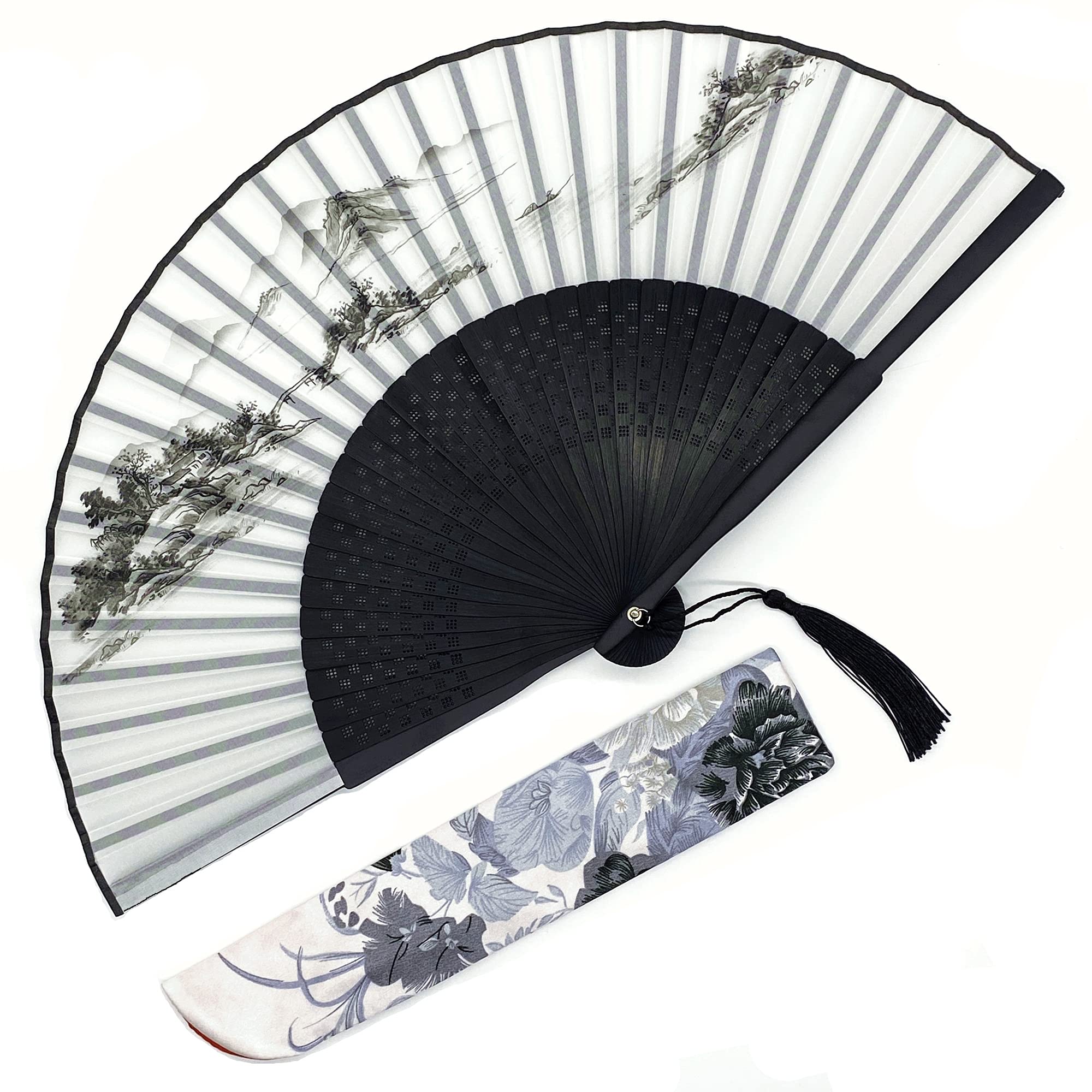 Amazon | ポーチ付き扇子、竹製扇子、中国の風景画。 | Eastern Wind